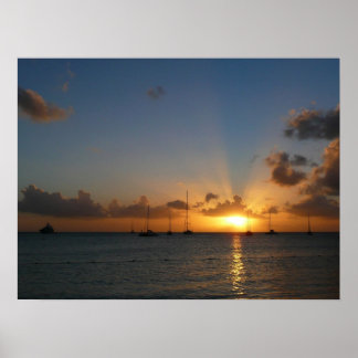 Póster Sunset with Sailboats Tropical Landscape Photo