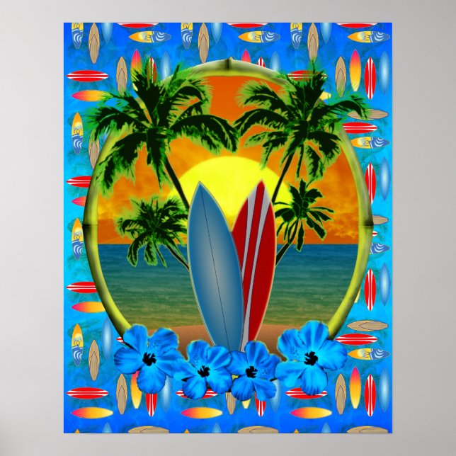 Póster Sunset Y Surfboards (Frente)