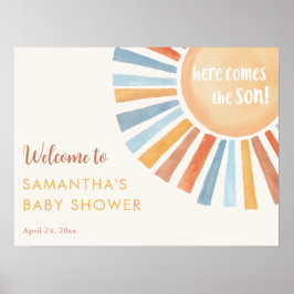 Póster Sunshine boho boy ducha de bebé aquí viene el hijo