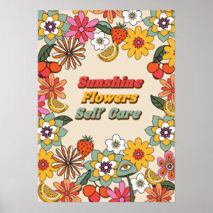 Póster Sunshine flowers self care groovy retro 