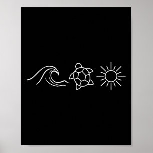 Póster Sunshine Waves Turtles Hawaii Beach Summer Vacatio