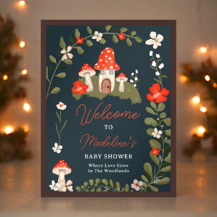 Póster Suntuosos hongos de bosque con flores de bebé