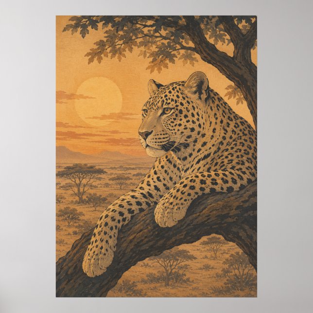 Póster Sunward III — Leopardo al Atardecer (Frente)