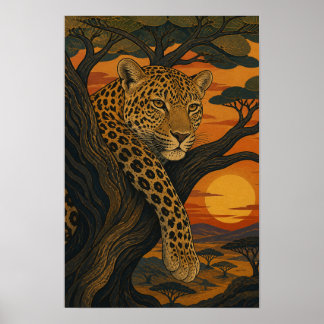 Póster Sunward III — Leopardo al Atardecer
