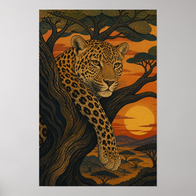 Póster Sunward III — Leopardo al Atardecer (Frente)