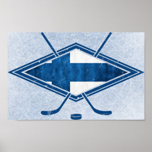 Póster Suomi, logotipo de bandera de hockey finlandés