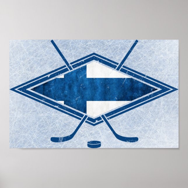 Póster Suomi, logotipo de bandera de hockey finlandés (Frente)