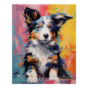 Póster Super Cute Border Collie Dog Puppy 003 - Xeno Luci