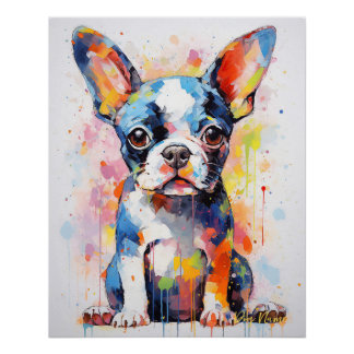 Póster Super Cute Boston Terrier Dog Puppy 001 - Xeno Luc