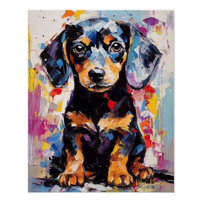 Póster Super Cute Dachshund Dog Puppy 005 - Xeno Lucilfer (Anverso)