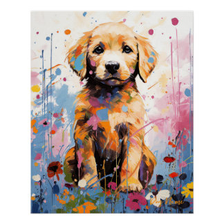 Póster Super Cute Golden Retriever Dog Puppy 003 - Xeno L
