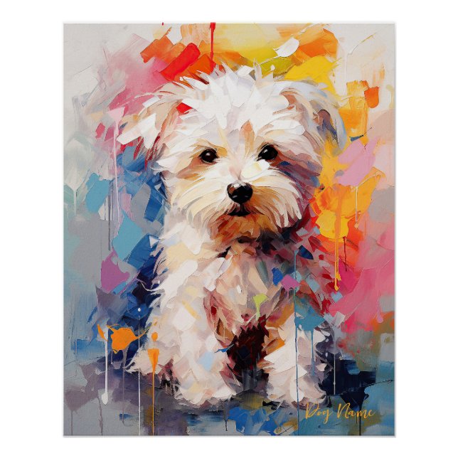 Póster Super Cute Perro Maltés Puppy 002 - Xeno Lucilfer (Anverso)