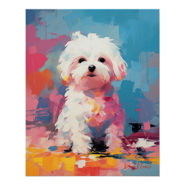 Póster Super Cute Perro Maltés Puppy 003 - Xeno Lucilfer (Anverso)