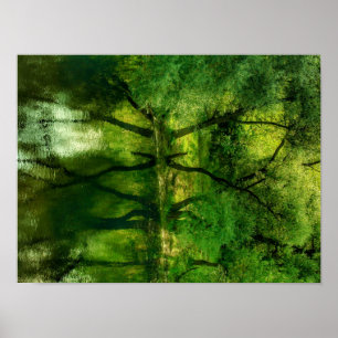 Póster Super Green River Trees Reflection A3