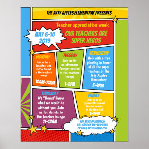 Póster super héroe profesora Apreciación Semana Itinerari