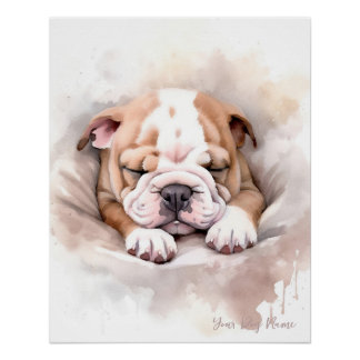 Póster Super lindo ángel durmiendo Bulldog de cachorro 00