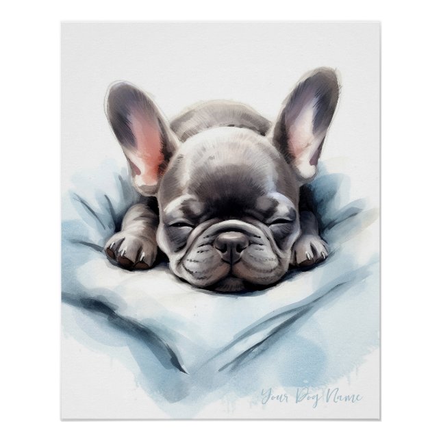 Póster Super lindo ángel durmiendo perrito Bulldog francé (Anverso)