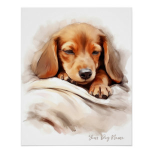 Póster Super lindo ángel durmiendo perrito Dachshund Dog