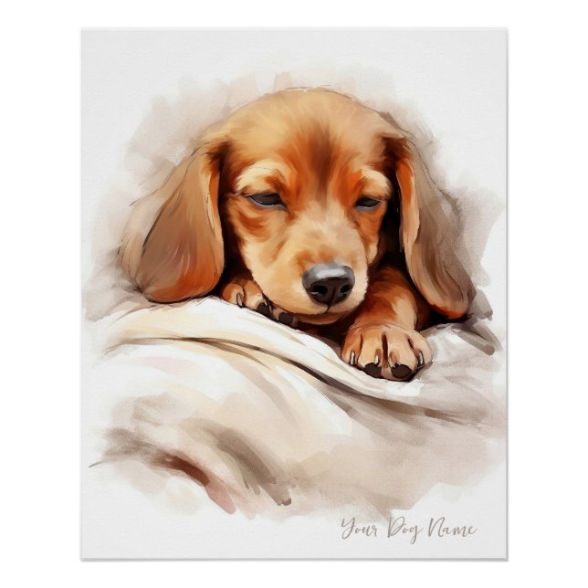 Póster Super lindo ángel durmiendo perrito Dachshund Dog  (Anverso)
