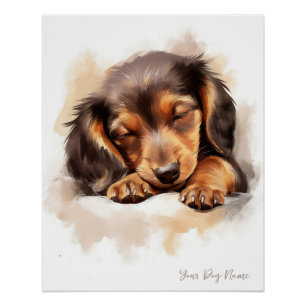 Póster Super lindo ángel durmiendo perrito Dachshund Dog