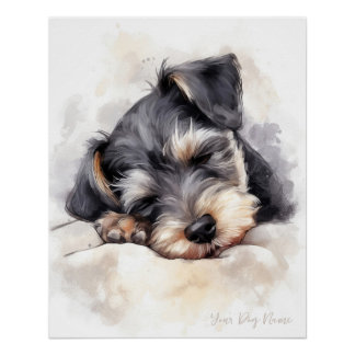 Póster Súper lindo ángel durmiendo perrito Schnauzer Dog