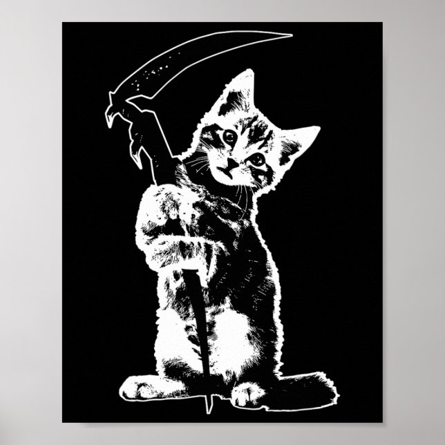 Póster Súper lindo Grim Reaper Cat Death Cat Funny Grim R (Frente)