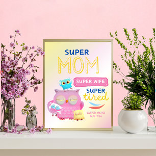 Póster Super Mamá divertida, esposa, el día de la madre s