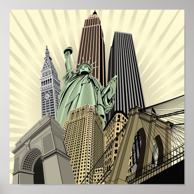Póster Superestilizado Cityscape NYC (Frente)