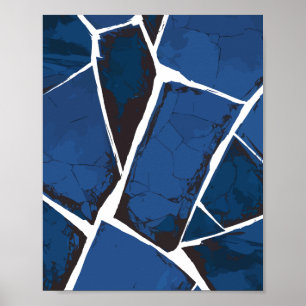 Póster Superficie Azul Agrietada con Líneas Blancas