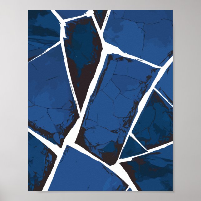 Póster Superficie Azul Agrietada con Líneas Blancas (Frente)