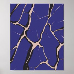 Póster Superficie Azul con Grietas Profundas