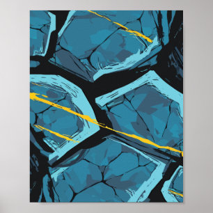 Póster Superficie rota con flujos eléctricos amarillos