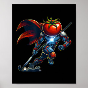 Póster Superhéro de cabeza de tomate de hockey sobre hier