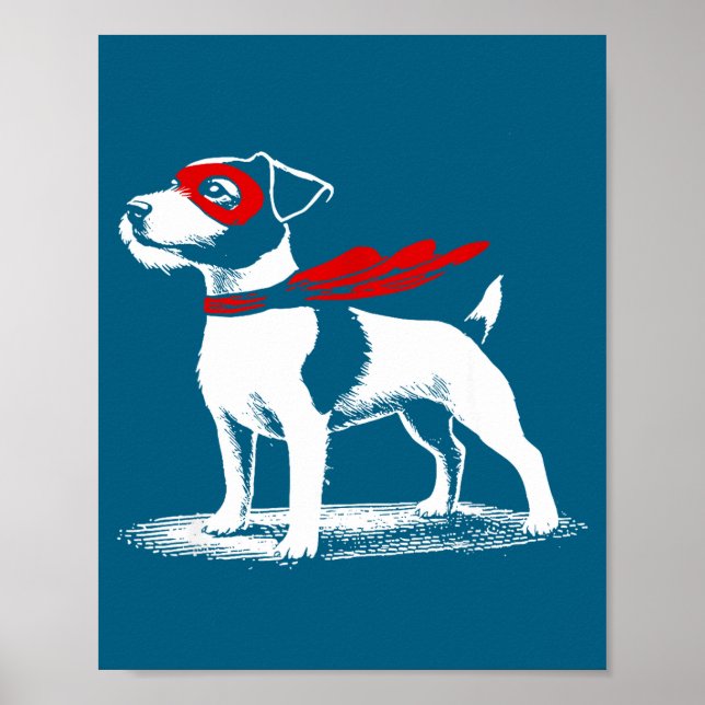 Póster Superhero Dog Cape Illustration Funny Loyal Pet He (Frente)