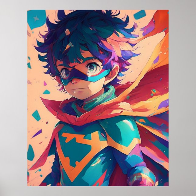 Póster Superhéroe azul y rojo (Frente)