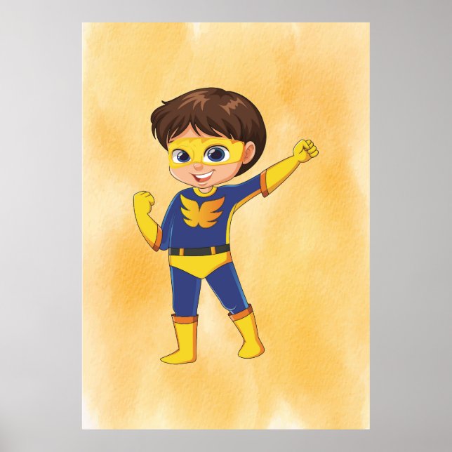 Póster ¡Superhéroe Boy Yellow Suite! Divertidos niños art (Frente)