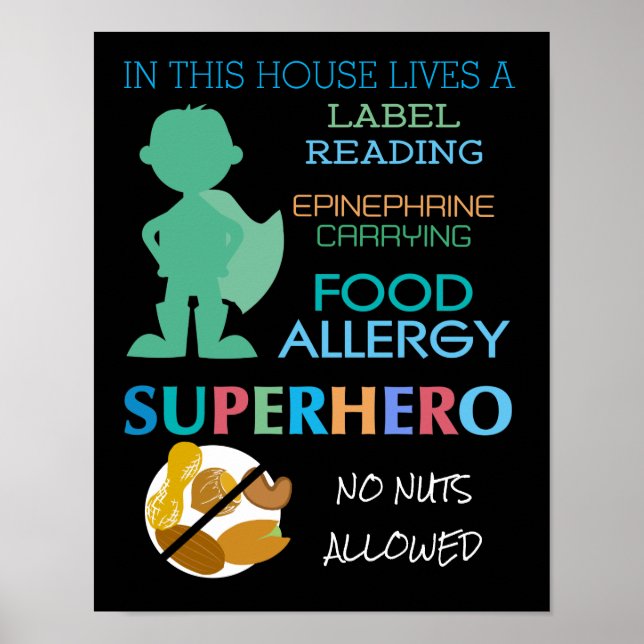 Póster Superhéroe de alergia alimentaria sin nueces permi (Frente)