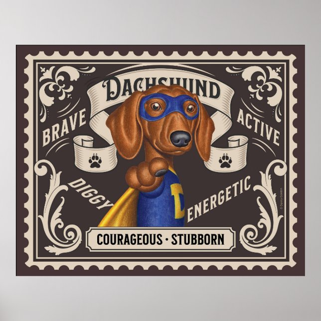 Póster Superhéroe de Cute Dachshund (Frente)