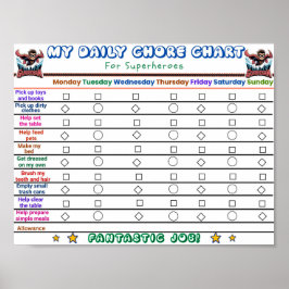 Póster Superhéroe gráfico diario de tareas para niños