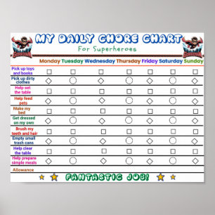 Póster Superhéroe gráfico diario de tareas para niños