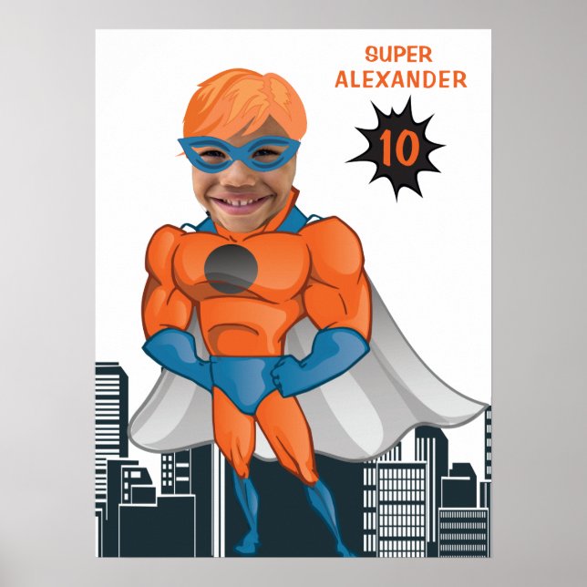 Póster Superhéroe músculo hombre Naranja gran diversión c (Frente)