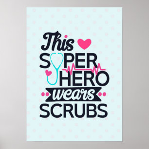 Póster Superheroína divertida Enfermería dice tipografía