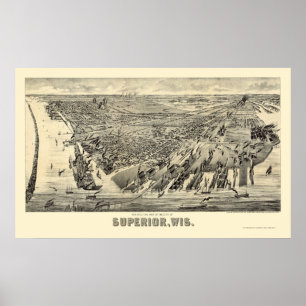 Póster Superior, mapa panorámico de los WI - 1890