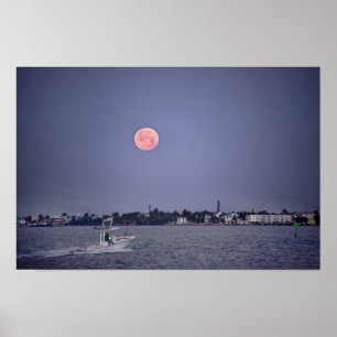Póster Supermoon Puesta de Luna sobre Marathon, Florida