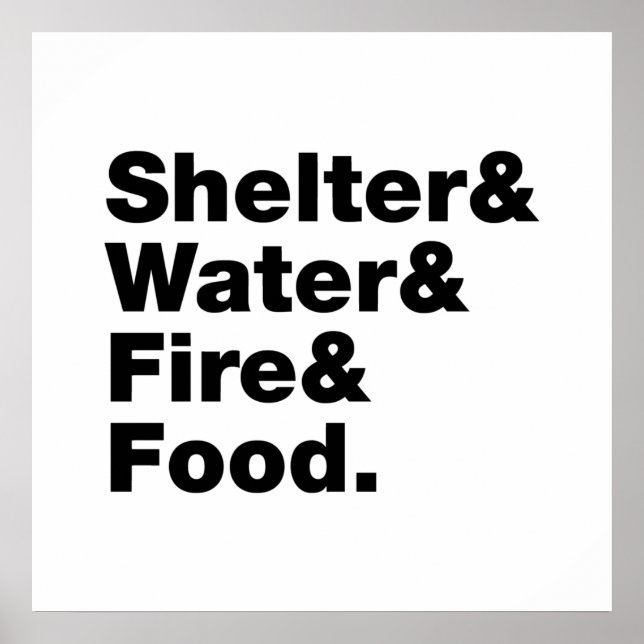 Póster Supervivencia (Refugio, agua, fuego y comida). Pós (Frente)