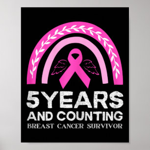 Póster Superviviente de cáncer de mama Tee 5 años Pin lib