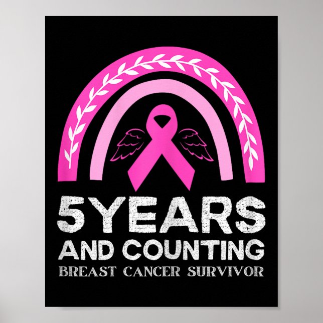 Póster Superviviente de cáncer de mama Tee 5 años Pin lib (Frente)