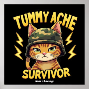 Póster Superviviente de Dolor de Barriga Chiste de Gato D
