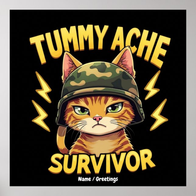 Póster Superviviente de Dolor de Barriga Chiste de Gato D (Frente)
