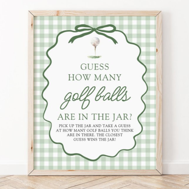 Póster Suposición de Golf Verde Cuántas Pelotas de Golf B (Green Golf Guess How Many Golf Balls Baby Shower Sign)
